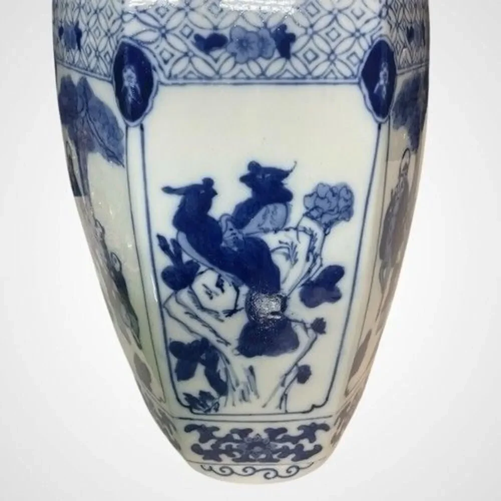 VTG GAO Ancienne Porcelain Hand‎ Painted Chinese Hexagon Panelled Vase 18